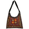 Ethnische Wildleder-Schultertasche im Boho-Stil, bestickt, Muster FS