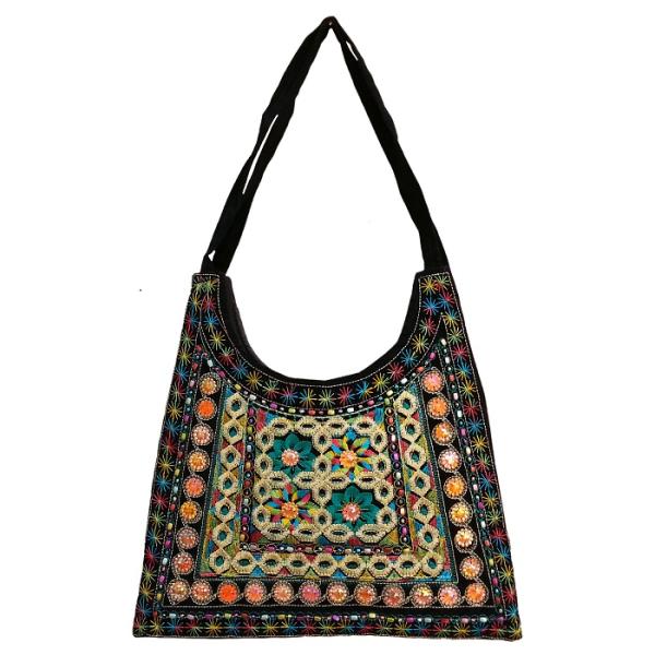 Ethnic Suede Boho Schultertasche bestickt S9 Muster
