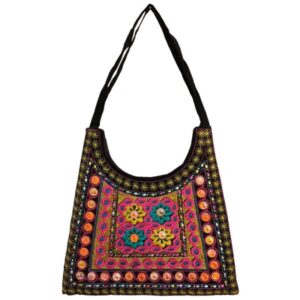 Ethnic Suede Boho Schultertasche bestickt KF Design
