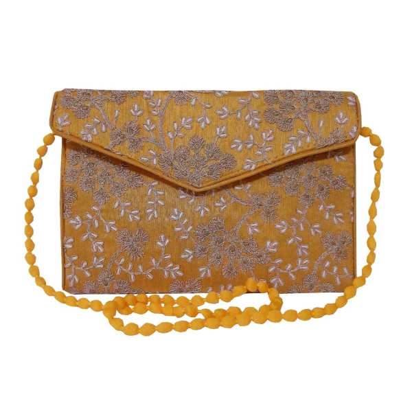 Bestickte Clutch-Handtasche mit goldenem Blumenmotiv – A4