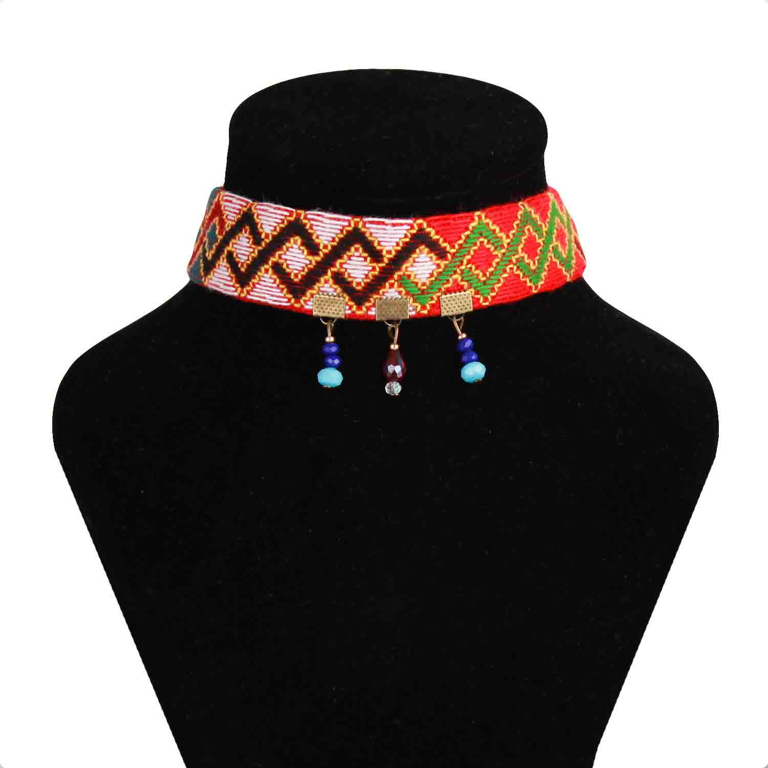 Traditionelle persische bestickte Halskette mit Balochi Rot-Design