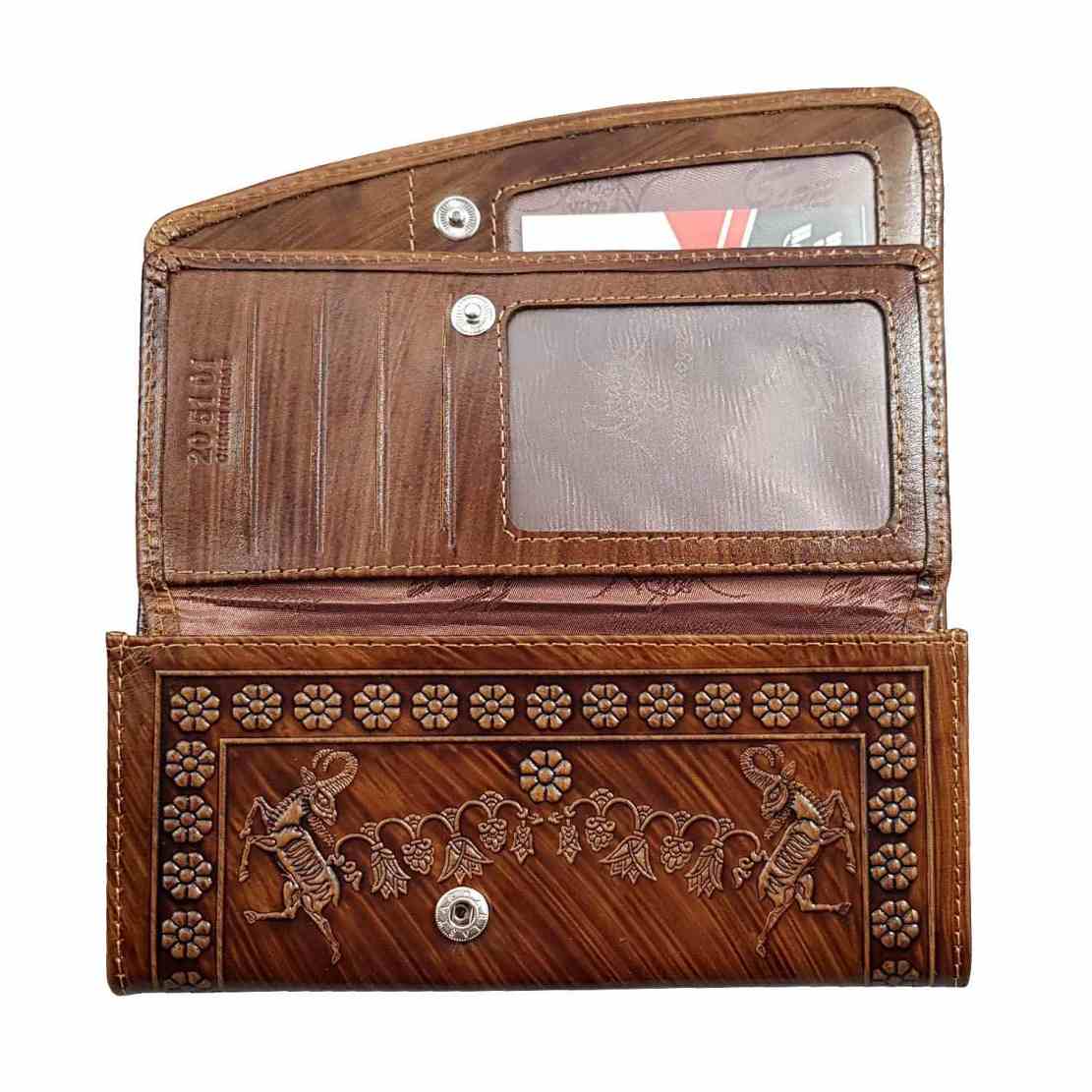 Persischer Leder-Langgeldbeutel für Damen mit Achaemeniden-Design