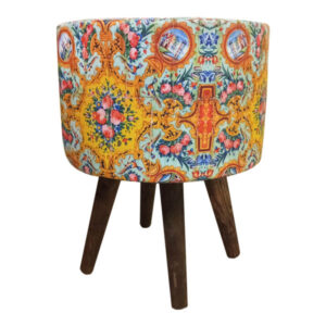 Runder Samt-Hocker, inspiriert von persischer Kunst, Shad