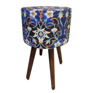 Runder Samt-Hocker, inspiriert von persischer Kunst, Taj