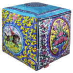 Bohemian Samt-quadratischer Pouf, inspiriert von persischer Eleganz, Shikdo