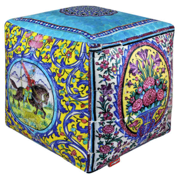 Bohemian Samt-quadratischer Pouf, inspiriert von persischer Eleganz, Shikdo