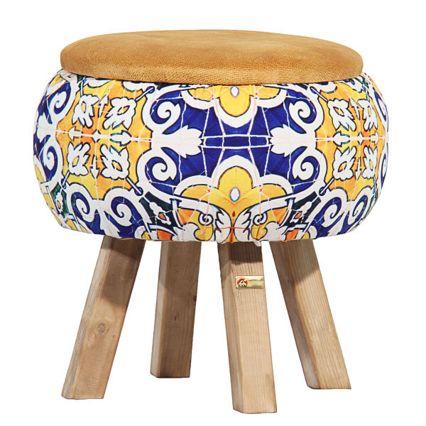 Runder Samt-Hocker, inspiriert von persischer Kunst, Floral