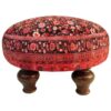 Traditioneller roter persischer Hocker mit Holzbeinen und Samtstoff, Rund
