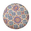 Runder Samt-Hocker, inspiriert von persischer Kunst, Blau Geometrisch