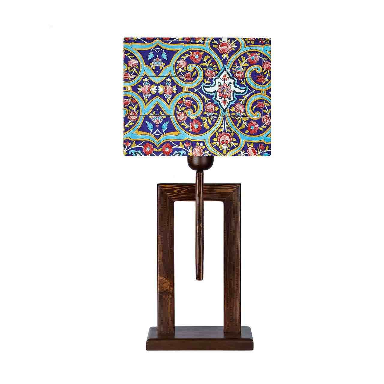 Persische Akzent-Tischlampe aus Holz mit handgefertigter Fliese