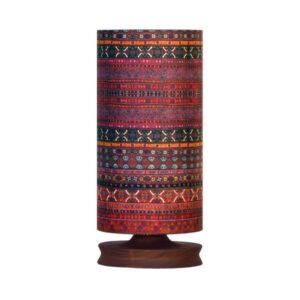 Minimalistische Persische Holz-Tischlampe & Nachttisch, handgefertigt mit Kilim-Muster Schirm