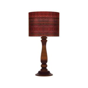 Traditionelle Holz-Tischlampe mit persisch inspiriertem Lampenschirm Kilim
