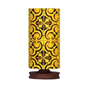 Minimalistische Persische Holz-Tischlampe & Nachttisch, zylindrisch, handgefertigt Fliese