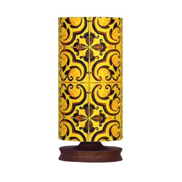 Minimalistische Persische Holz-Tischlampe & Nachttisch, zylindrisch, handgefertigt Fliese