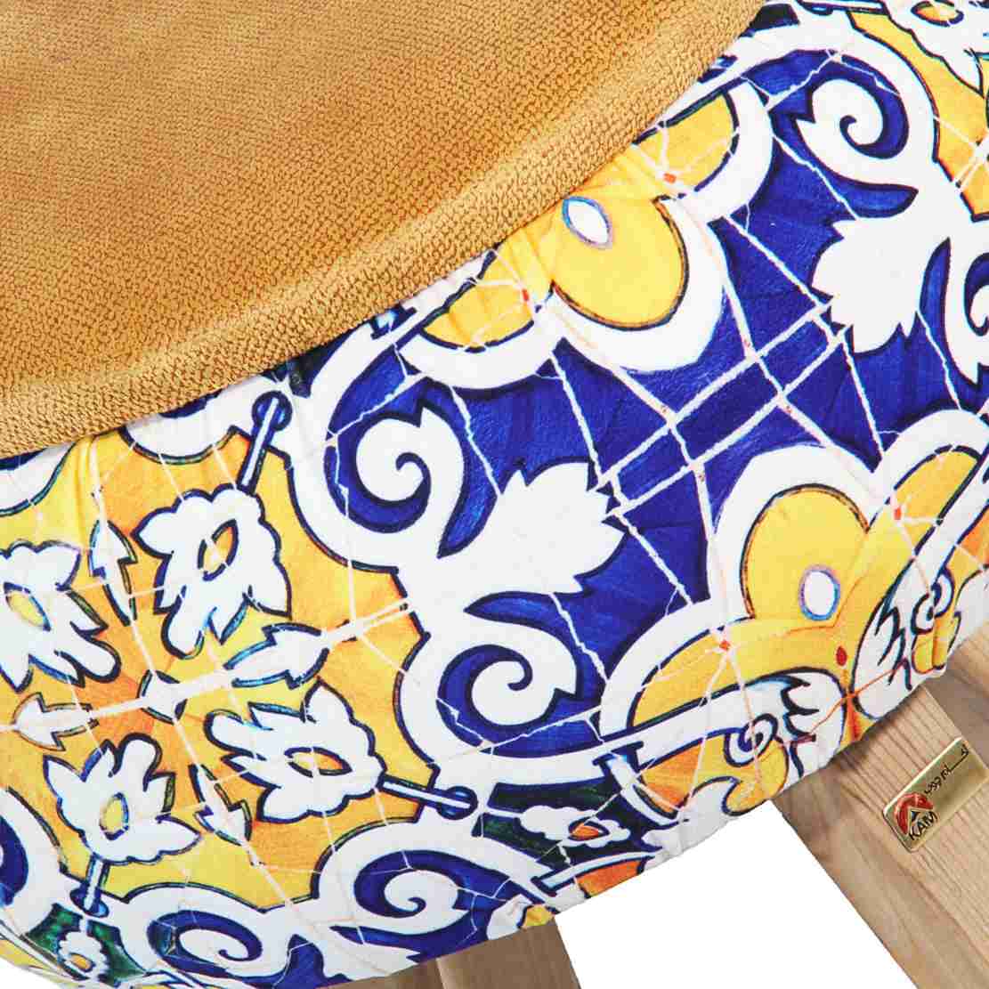 Runder Samt-Hocker, inspiriert von persischer Kunst, Floral