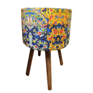 Runder Samt-Hocker, inspiriert von persischer Kunst, Firuz
