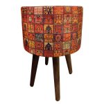 Runder Samt-Hocker, inspiriert von persischer Kunst