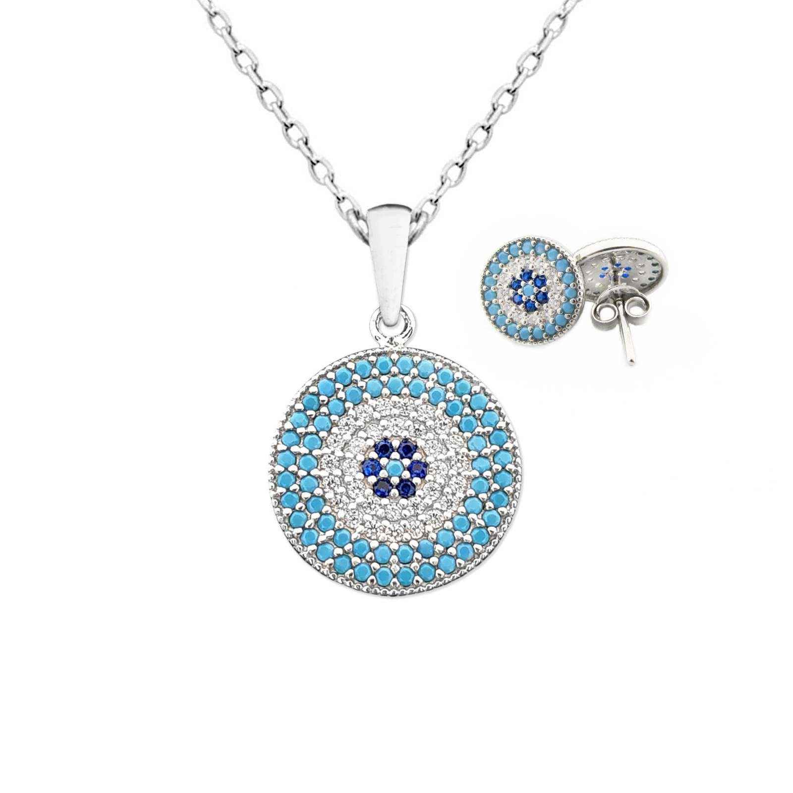 Set aus Silberkette & Ohrringen Modell Cheshm Nazar