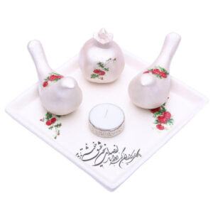 Set aus persischen Töpfer Teelicht Haltern Vögel & Granatapfel