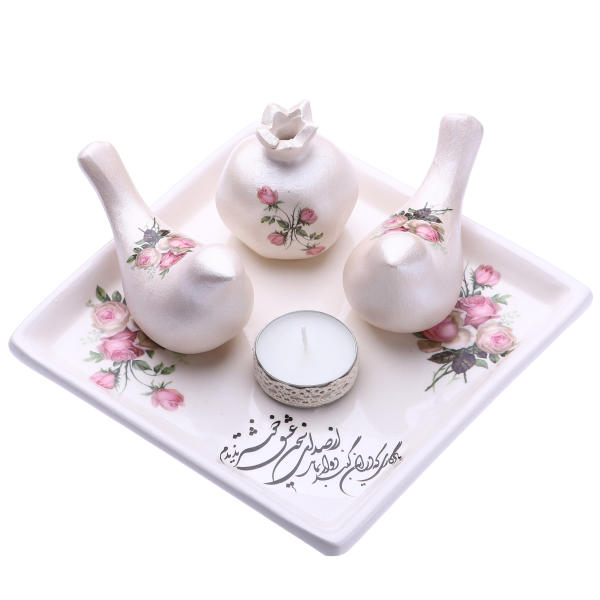 Set aus persischen Töpfer Teelicht Haltern Granatapfel & Vogel