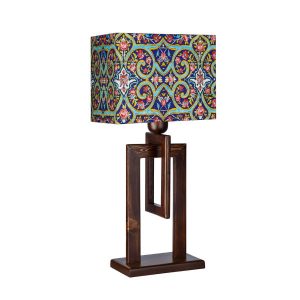 Persische Akzent-Tischlampe aus Holz mit handgefertigter Fliese