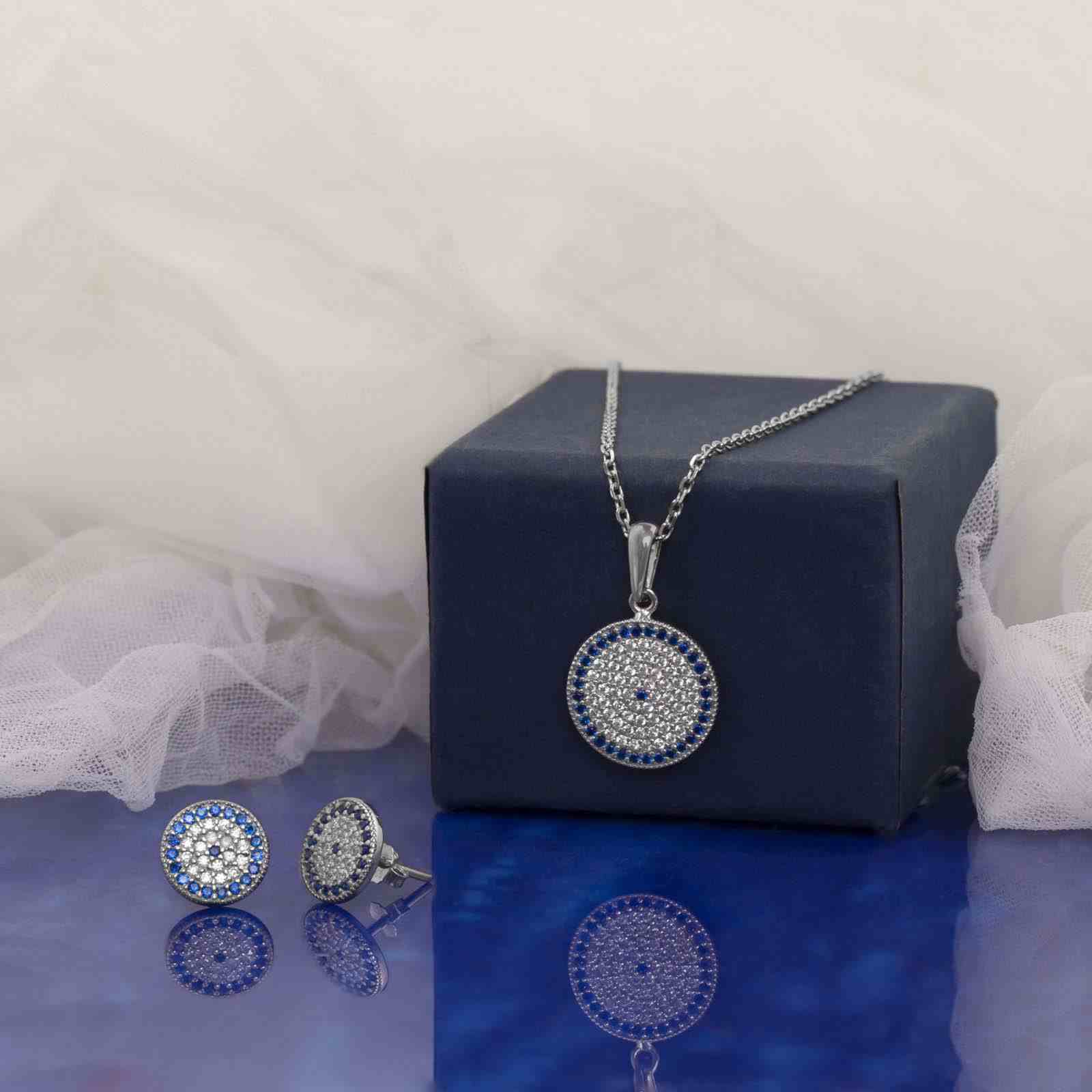 Set aus Silberkette & Ohrringen Modell Cheshm Nazar