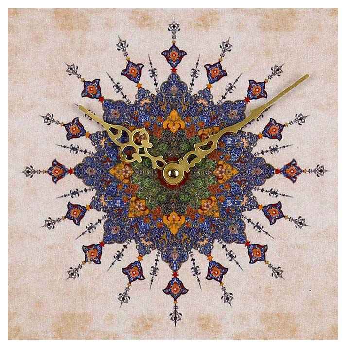 Handgefertigte persische Holz-Wanduhr mit geometrischem Muster Modell Aram