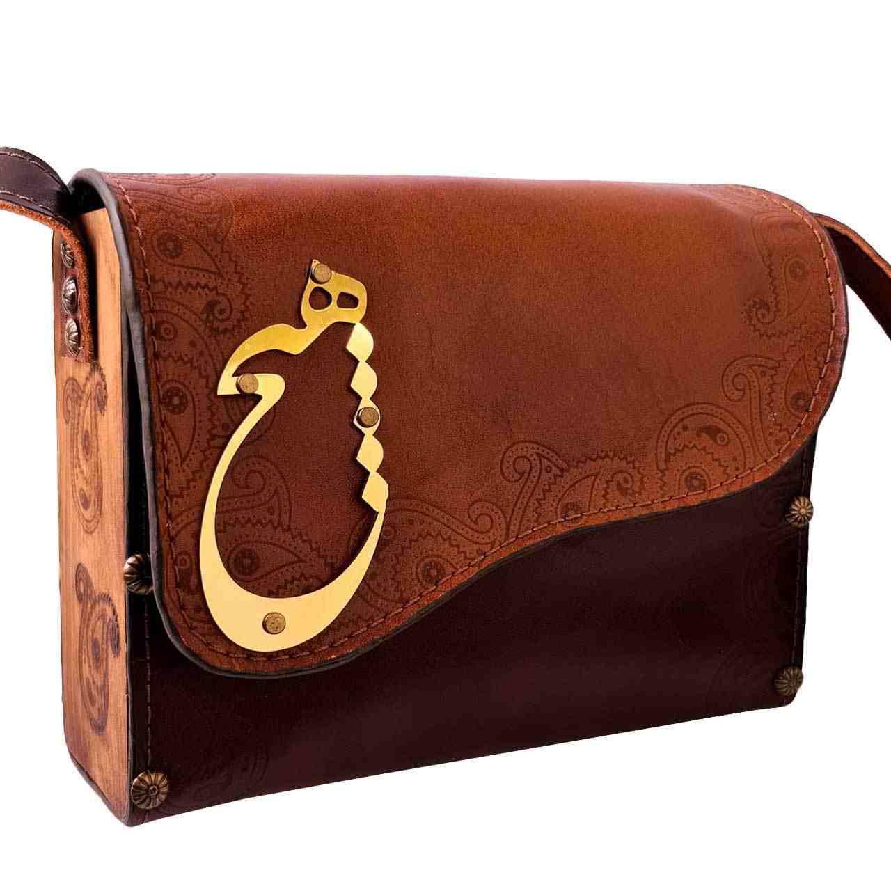 Prunkvolle handgefertigte Leder-Umhängetasche – Persisches Hich-Design