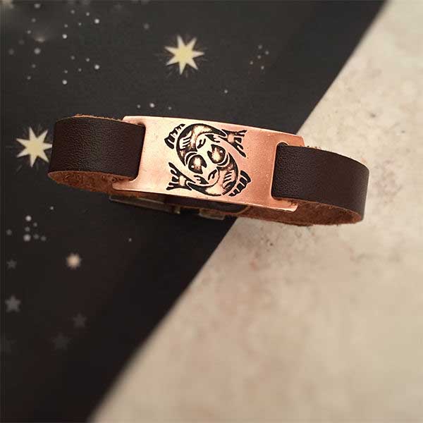 Leder- und Kupferarmband künstlerisch – Esfand-Symbol