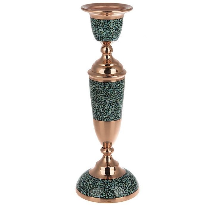 Handgefertigter persischer Kupfer-Kerzenständer – Eingelegtes Türkis-Design – Yas