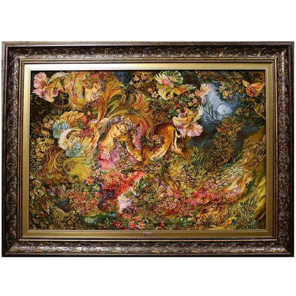 Handgeknüpfter persischer Wandteppich aus Tabriz, der die Miniatur von Lebenszyklus darstellt