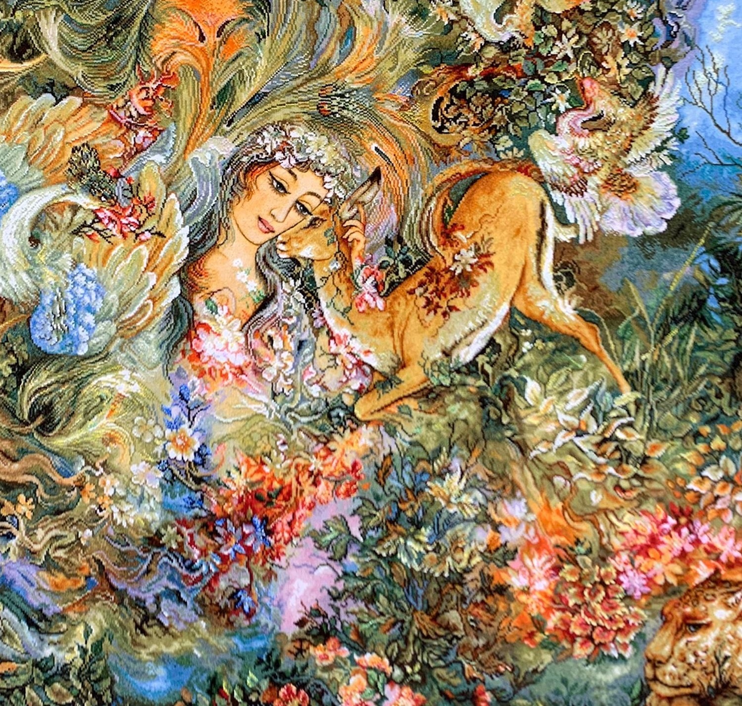 Handgeknüpfter persischer Wandteppich aus Tabriz, der die Miniatur von Lebenszyklus darstellt