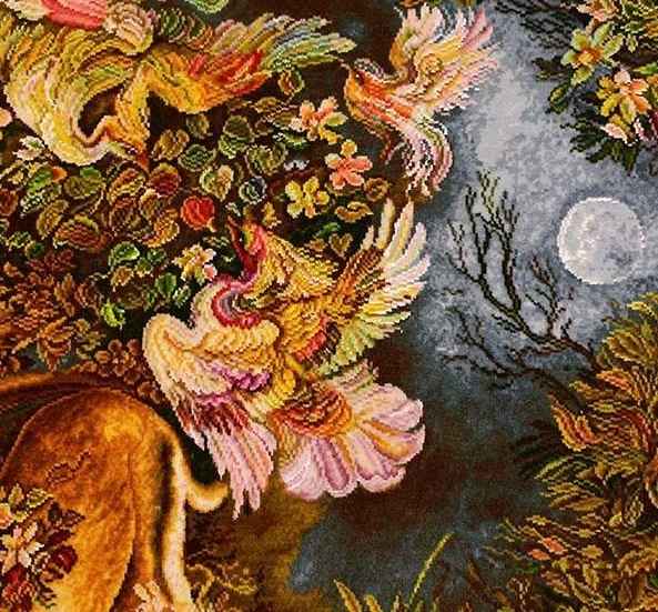 Handgeknüpfter persischer Wandteppich aus Tabriz, der die Miniatur von Lebenszyklus darstellt