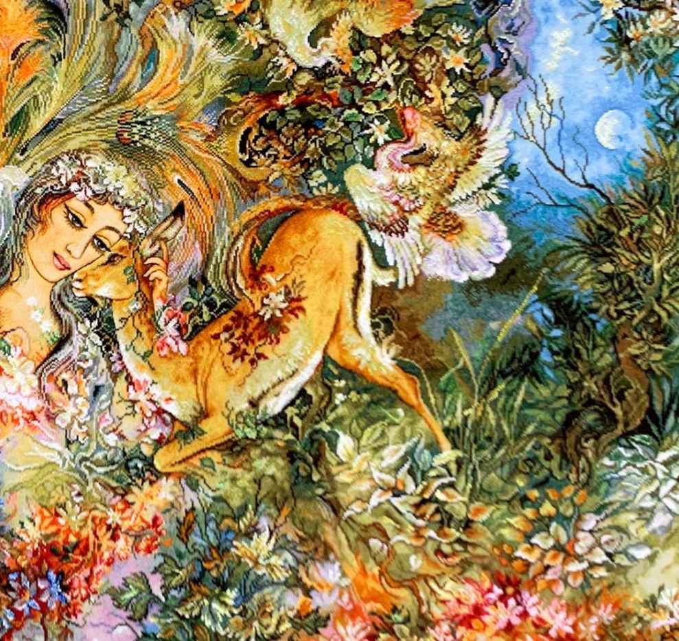 Handgeknüpfter persischer Wandteppich aus Tabriz, der die Miniatur von Dayereh Hasti darstellt