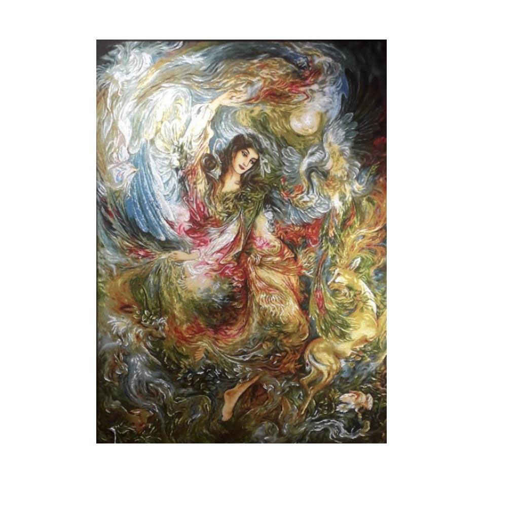 Handgeknüpfter persischer Wandteppich aus Tabriz, der eine Miniatur darstellt