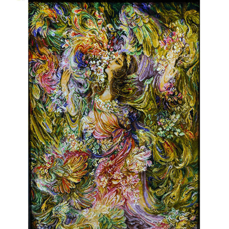 Handgeknüpfter persischer Wandteppich aus Tabriz, der eine Miniatur darstellt