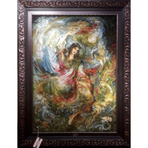 Handgeknüpfter persischer Wandteppich aus Tabriz, der eine Miniatur darstellt