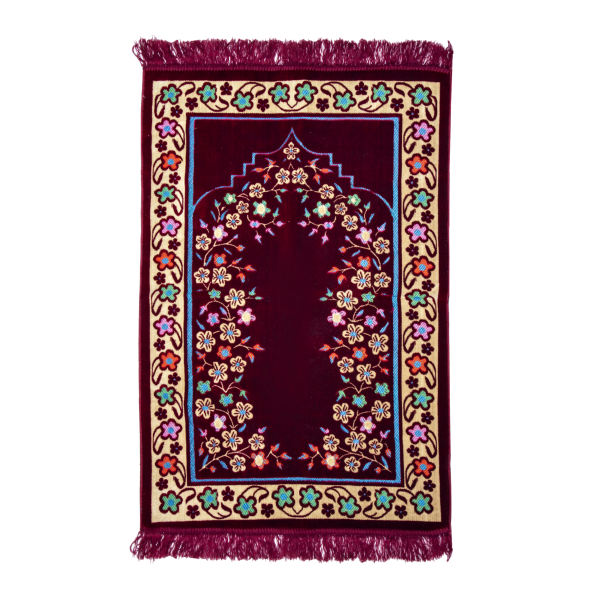 Islamischer gepolsterter Gebetsteppich Roter Samt-Sajadah mit Blumendesign für Muslime