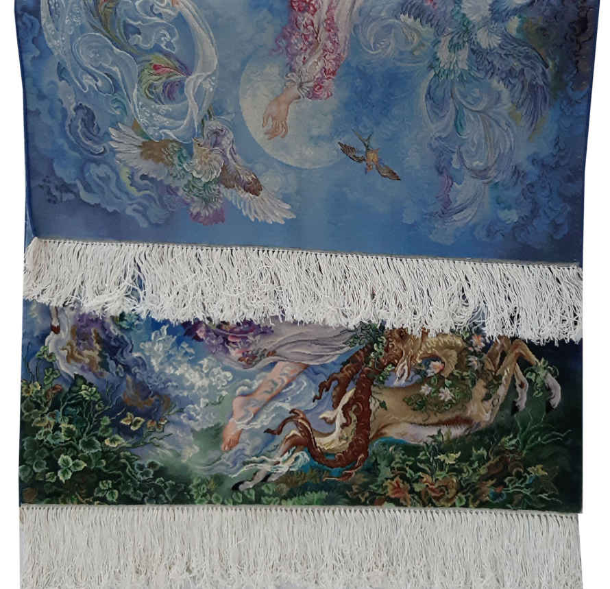 Handgeknüpfter persischer Wandteppich aus Tabriz, der die Miniatur von Morning Bloom darstellt