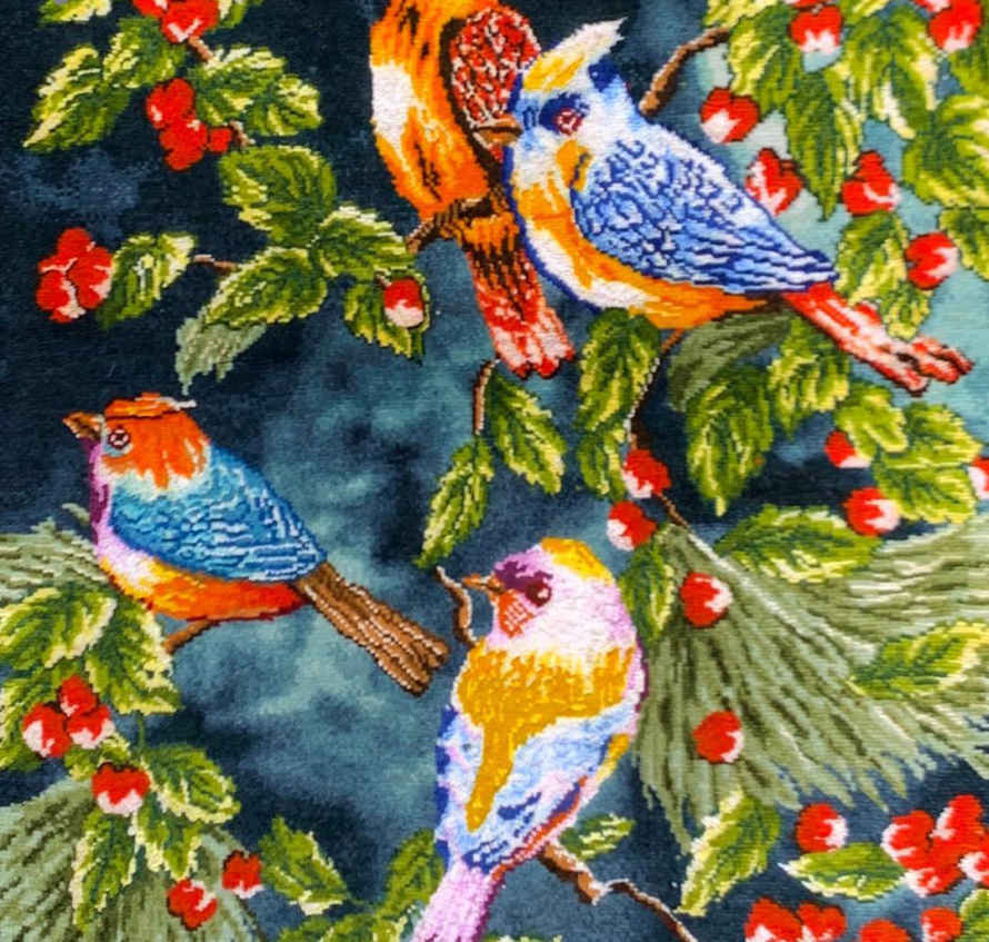 Handgeknüpfter persischer Bildteppich aus Tabriz, der Vögel & Blumen darstellt