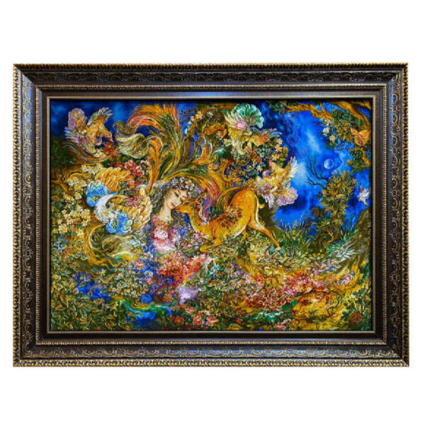 Handgeknüpfter persischer Wandteppich aus Tabriz, der die Miniatur von Dayereh Hasti darstellt