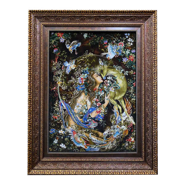 Handgeknüpfter persischer Wandteppich aus Tabriz, der die Miniatur von Natur darstellt