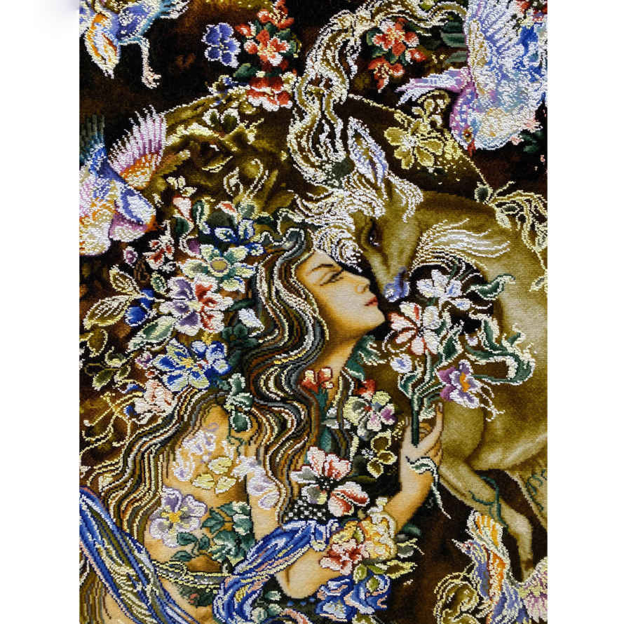 Handgeknüpfter persischer Wandteppich aus Tabriz, der eine Miniatur darstellt