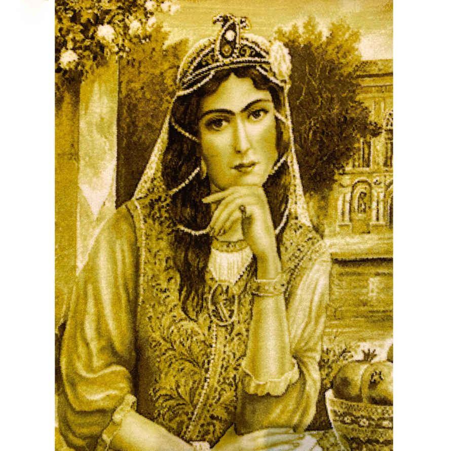 Handgeknüpfter persischer Bildteppich aus Tabriz, der ein Qajar-Mädchen darstellt