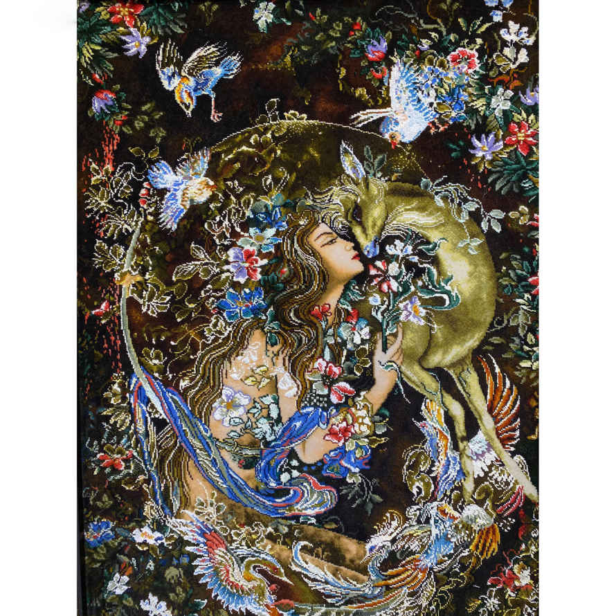 Handgeknüpfter persischer Wandteppich aus Tabriz, der die Miniatur von Natur darstellt