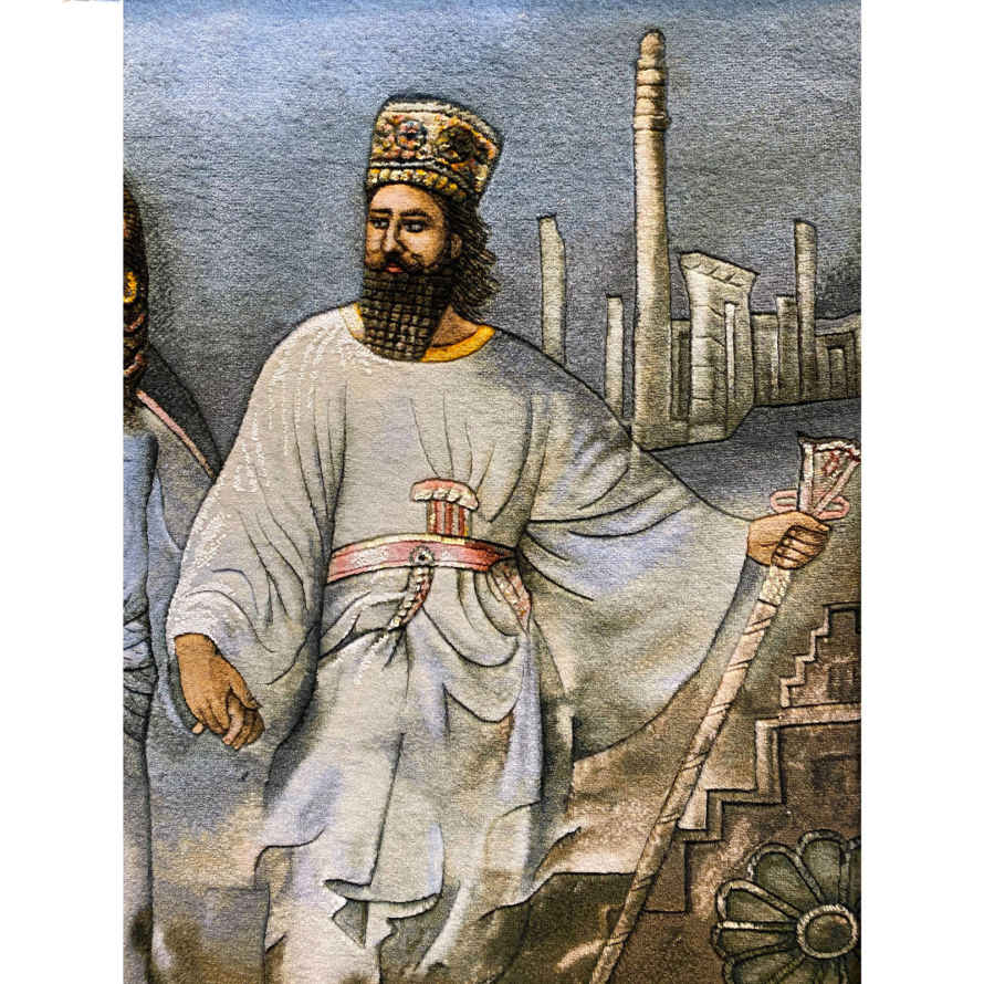 Handgeknüpfter persischer Bildteppich aus Tabriz, der Cyrus & Mandane darstellt