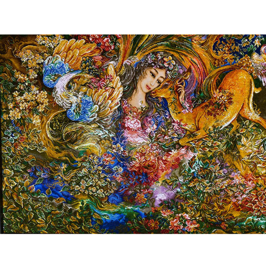 Handgeknüpfter persischer Wandteppich aus Tabriz, der die Miniatur von Dayereh Hasti darstellt