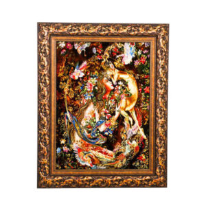Handgeknüpfter persischer Wandteppich aus Tabriz, der die Miniatur von Freundlichkeit darstellt