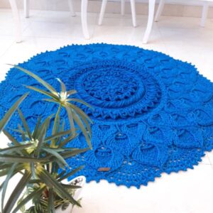 Handgewebter Boho-Makramee-Boden-Teppich – Muster „Blaues Maral“