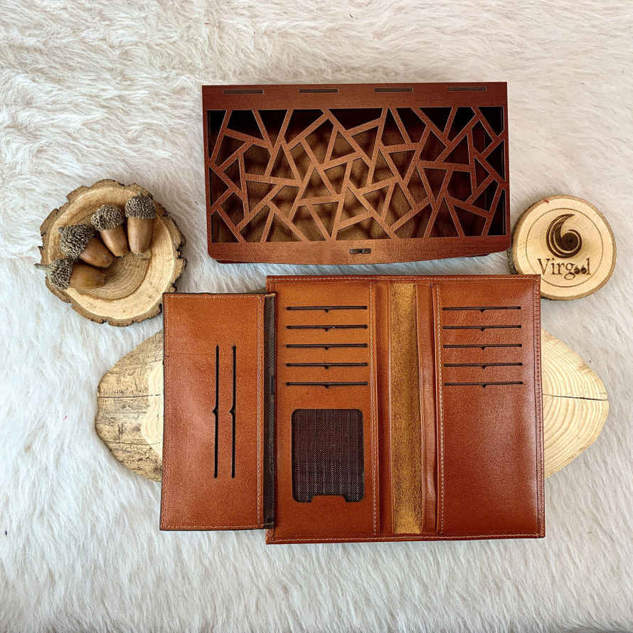 Persischer Leder-Langgeldbeutel mit Eshgh-Design